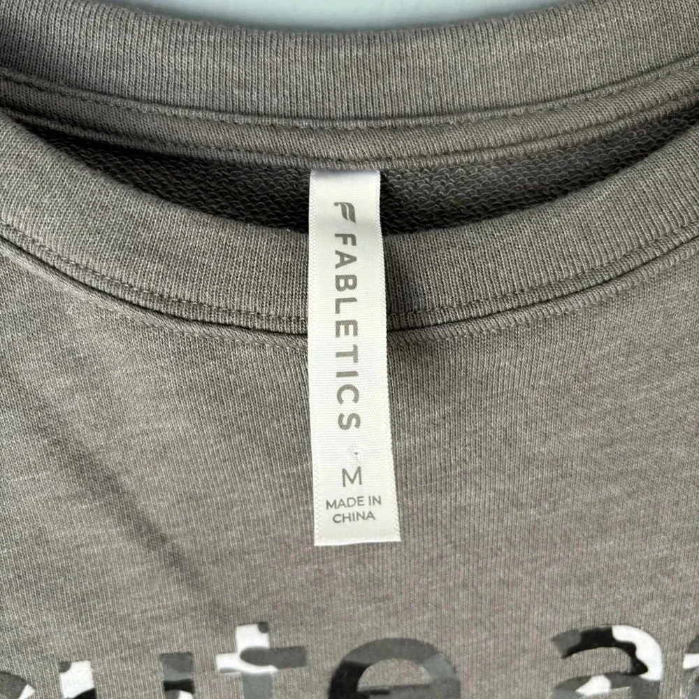 Fabletics Medium “Cute AF” Terry Stacey Pullover Sweatshirt Gray Camo